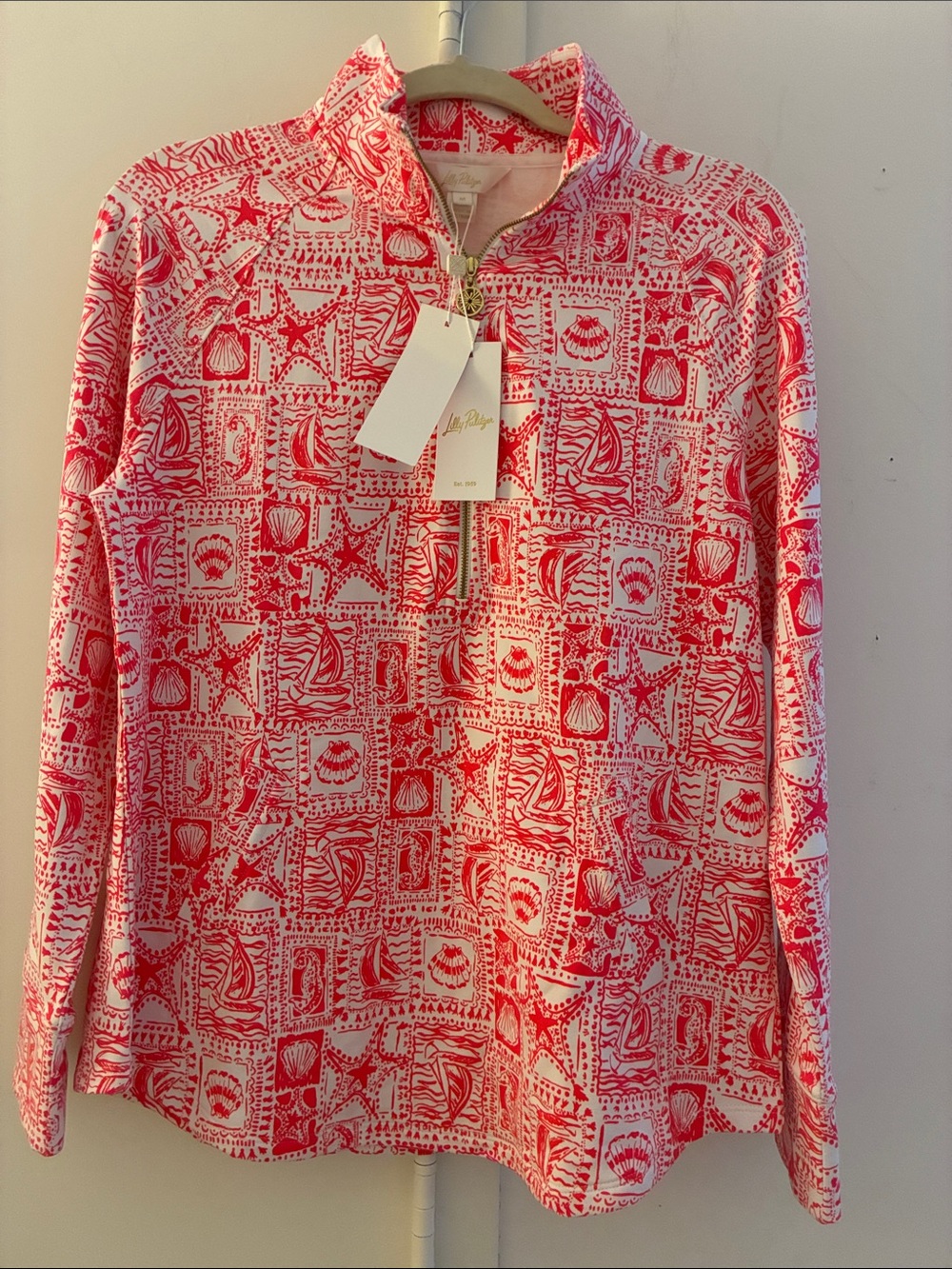 NWT Lilly Pulitzer Seaside Harbour Coral Half-Zip Pullover M